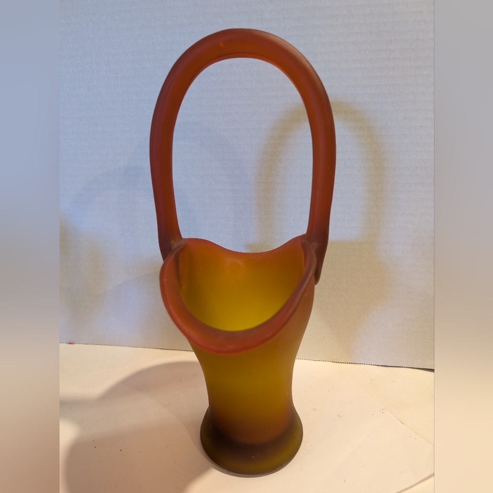 Vibrant Burnt Orange Glass Vase With Handle.